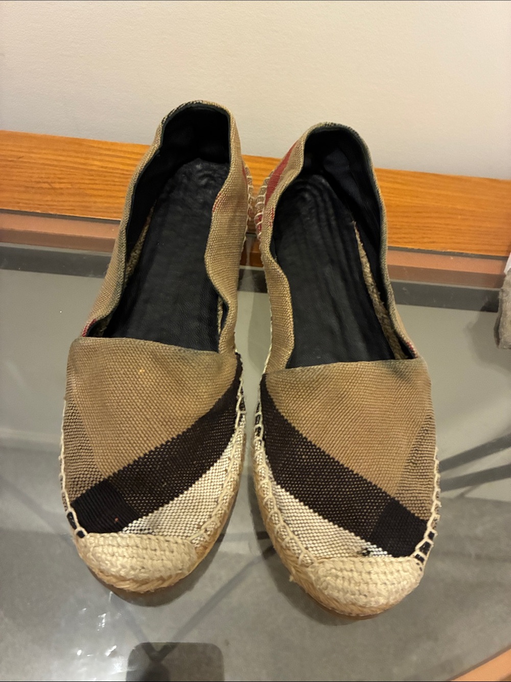 Burberry Tan, Black & Cream Espadrille Flats